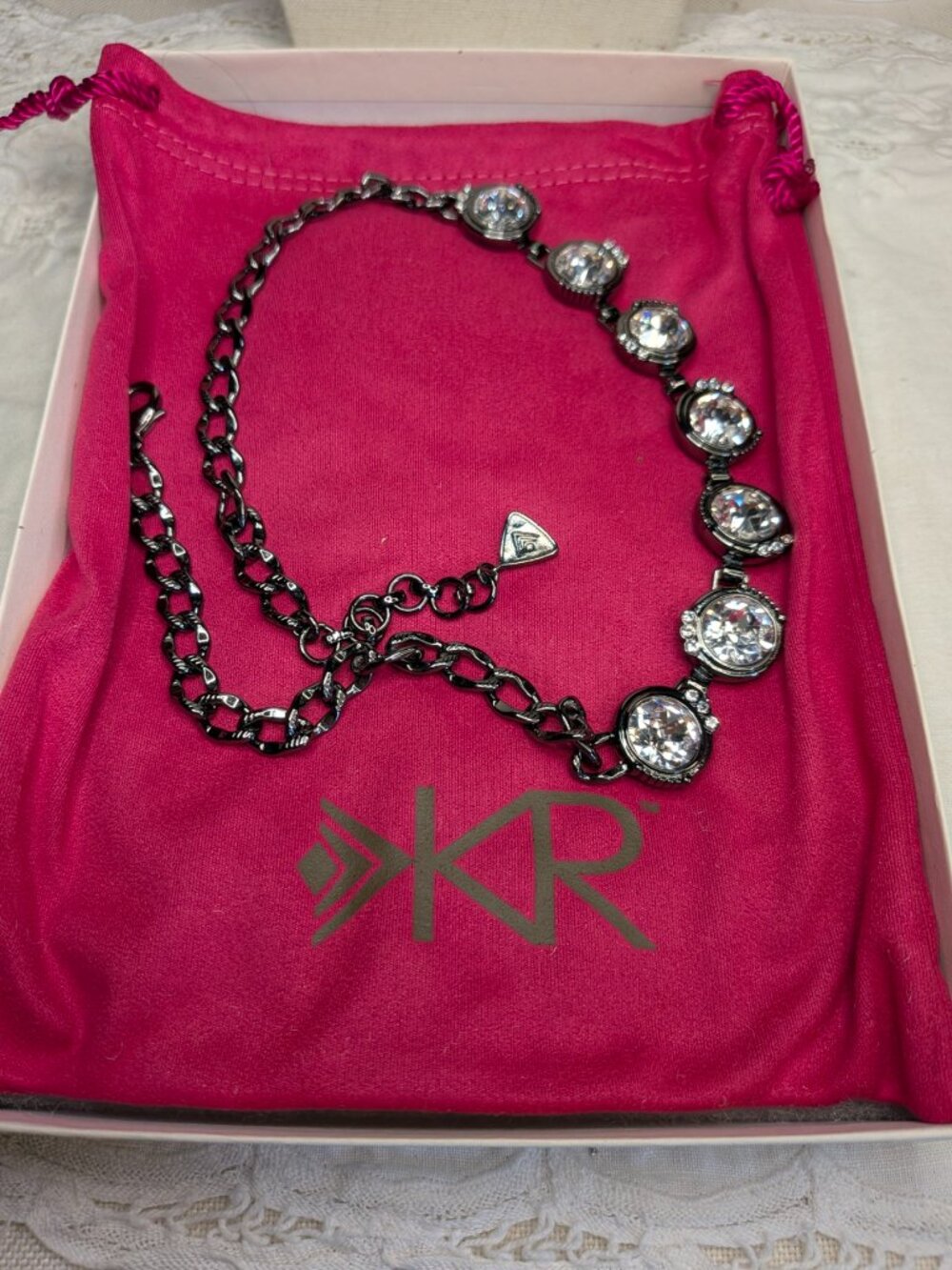 Silpada KR Glamour Necklace – Hematite Gunmetal Chain with Swarovski Crystals